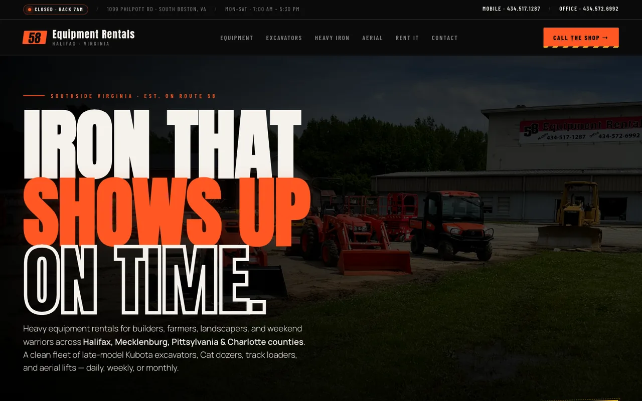 58 Equipment Rentals — website design by Kelly WM