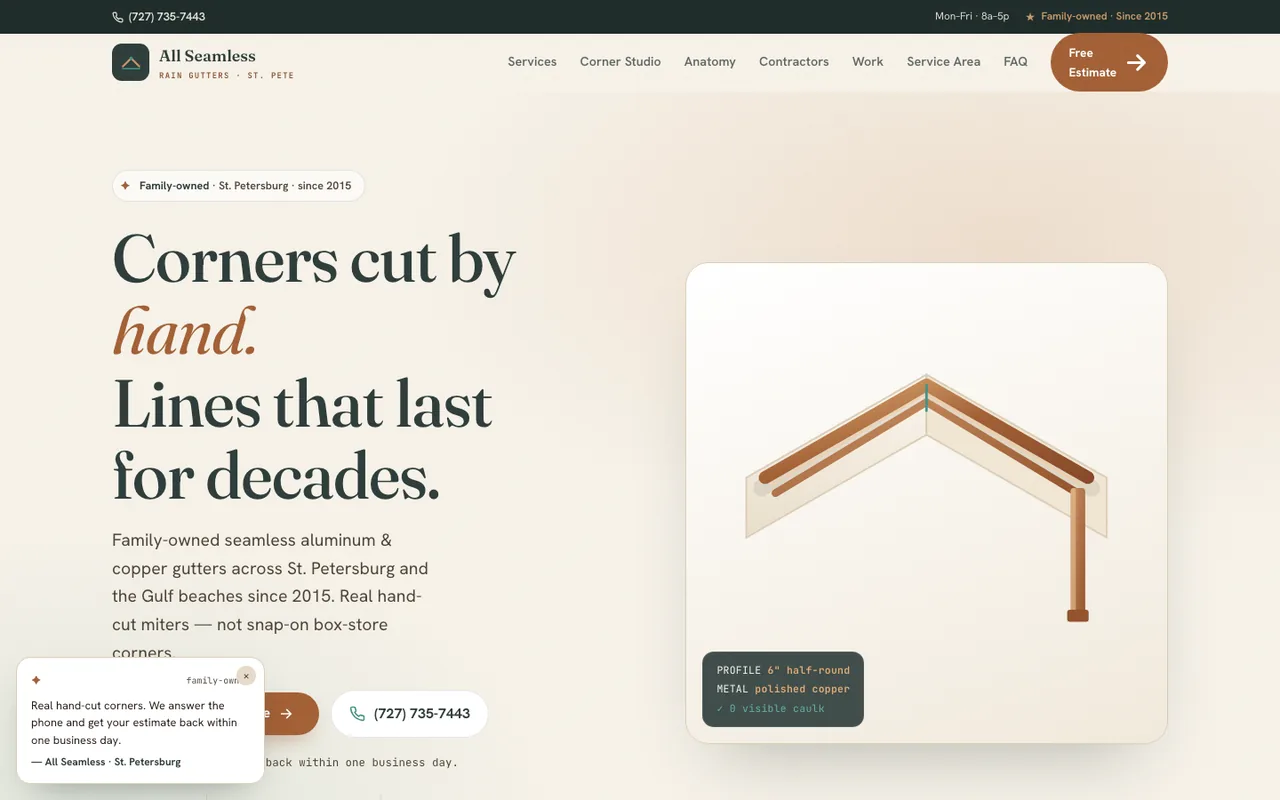 All Seamless Rain Gutters — website design by Kelly WM