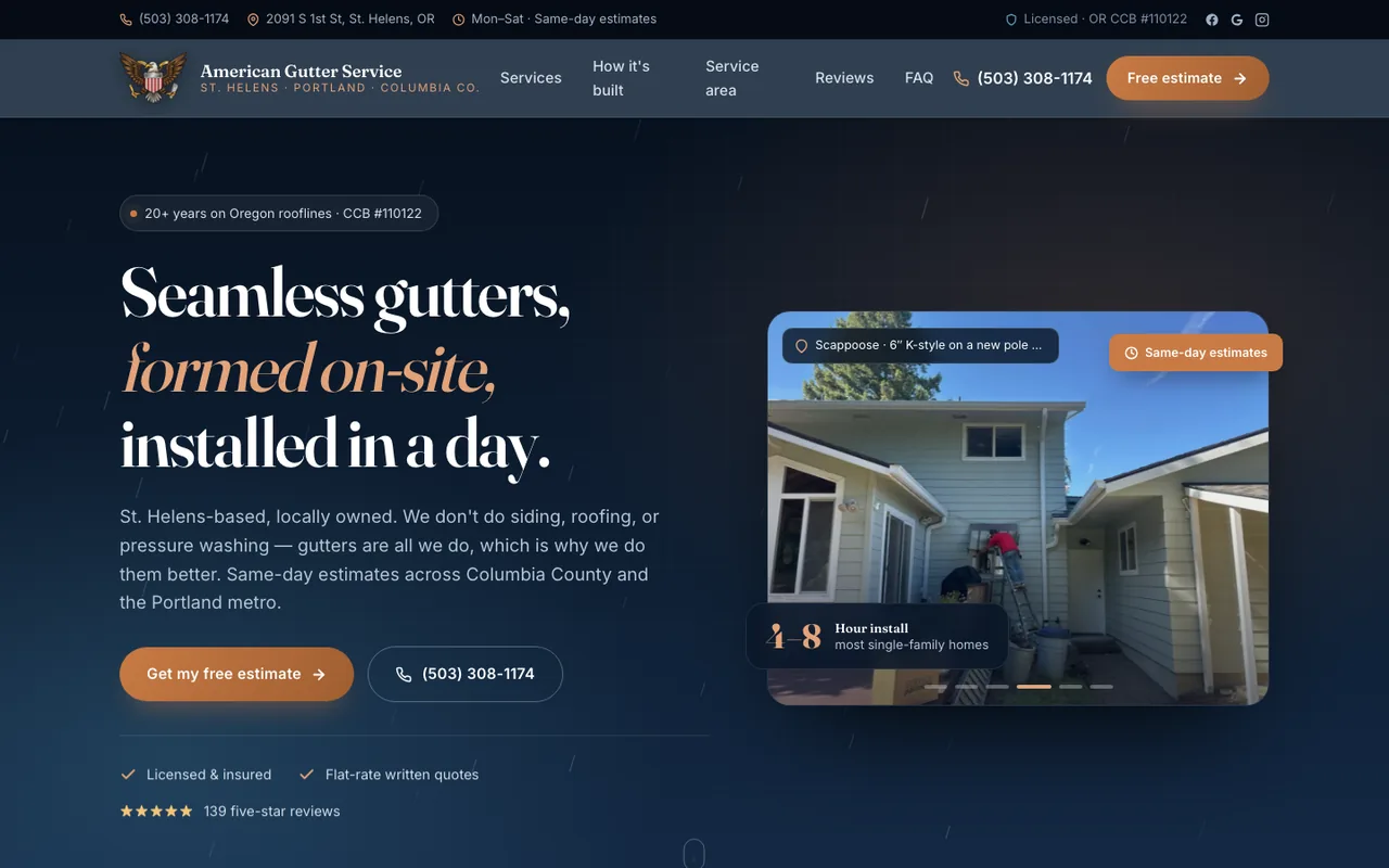 American Gutter Service — website design by Kelly WM