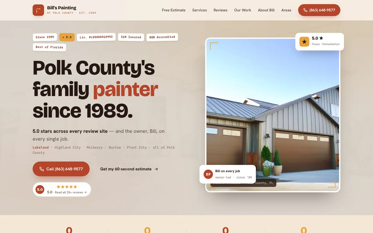 Bill's Painting of Polk County — website design by Kelly WM