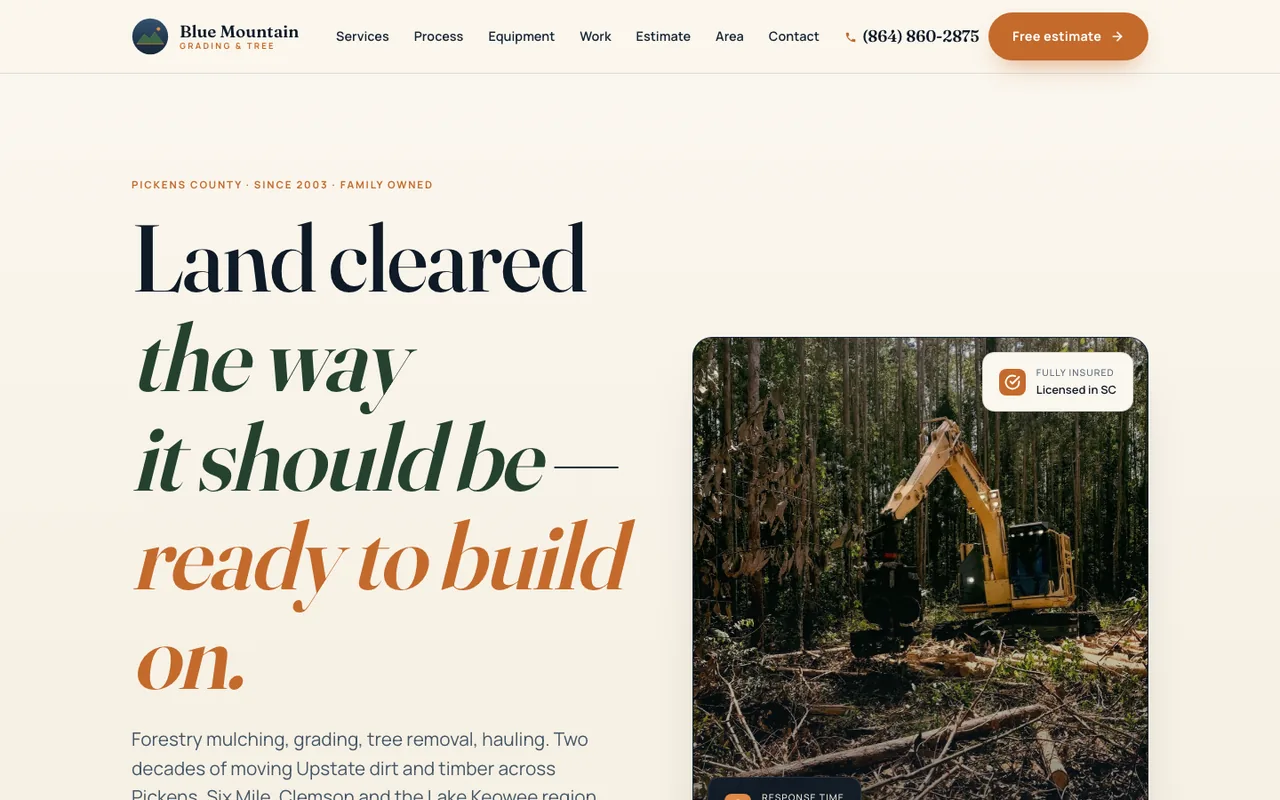 Blue Mountain Grading & Tree Service — website design by Kelly WM