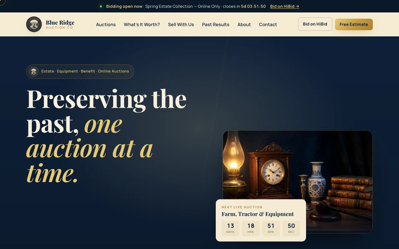 Blue Ridge Auction Co. — website design by Kelly WM