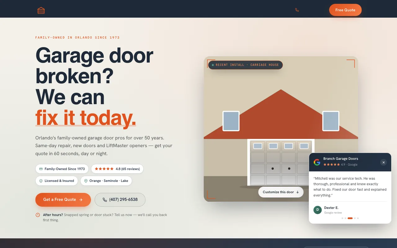 Branch Garage Doors — website design by Kelly WM