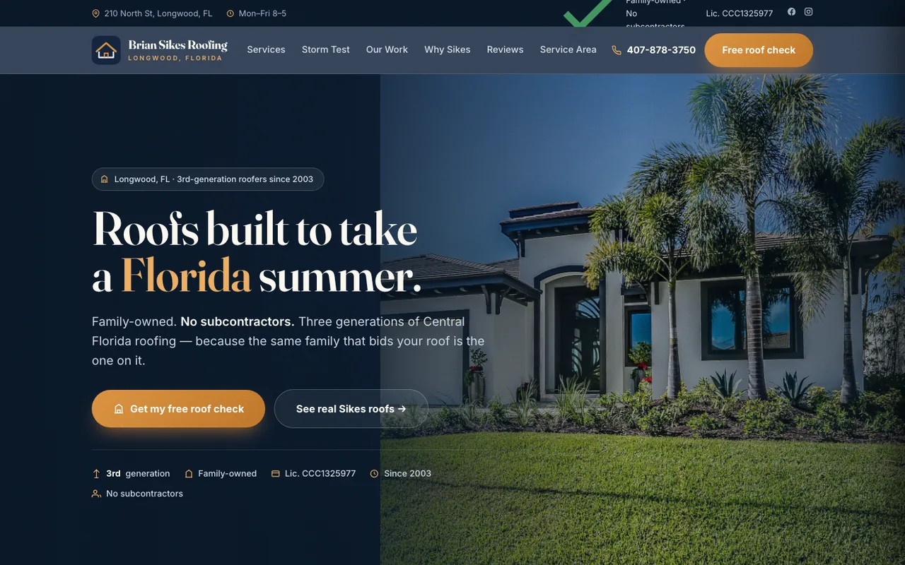 Brian Sikes Roofing, Inc. — website design by Kelly WM