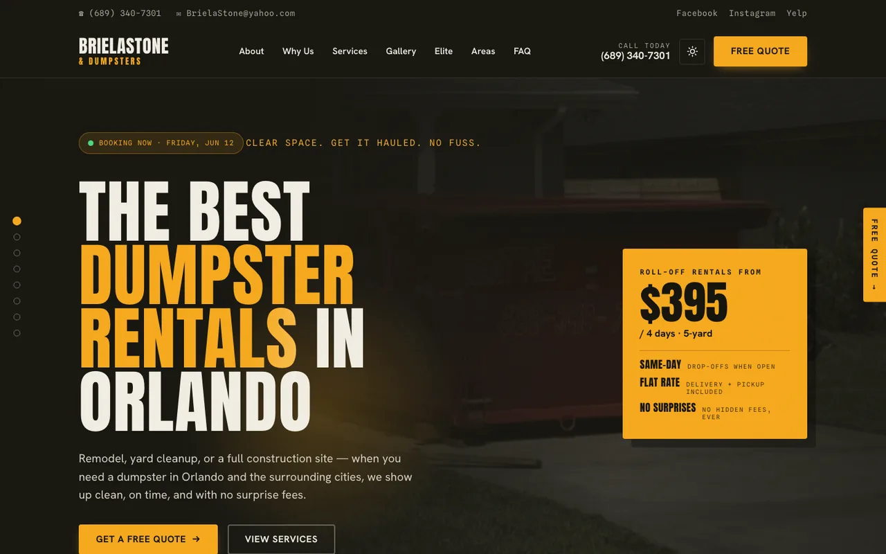 Briela Stone & Dumpsters — website design by Kelly WM