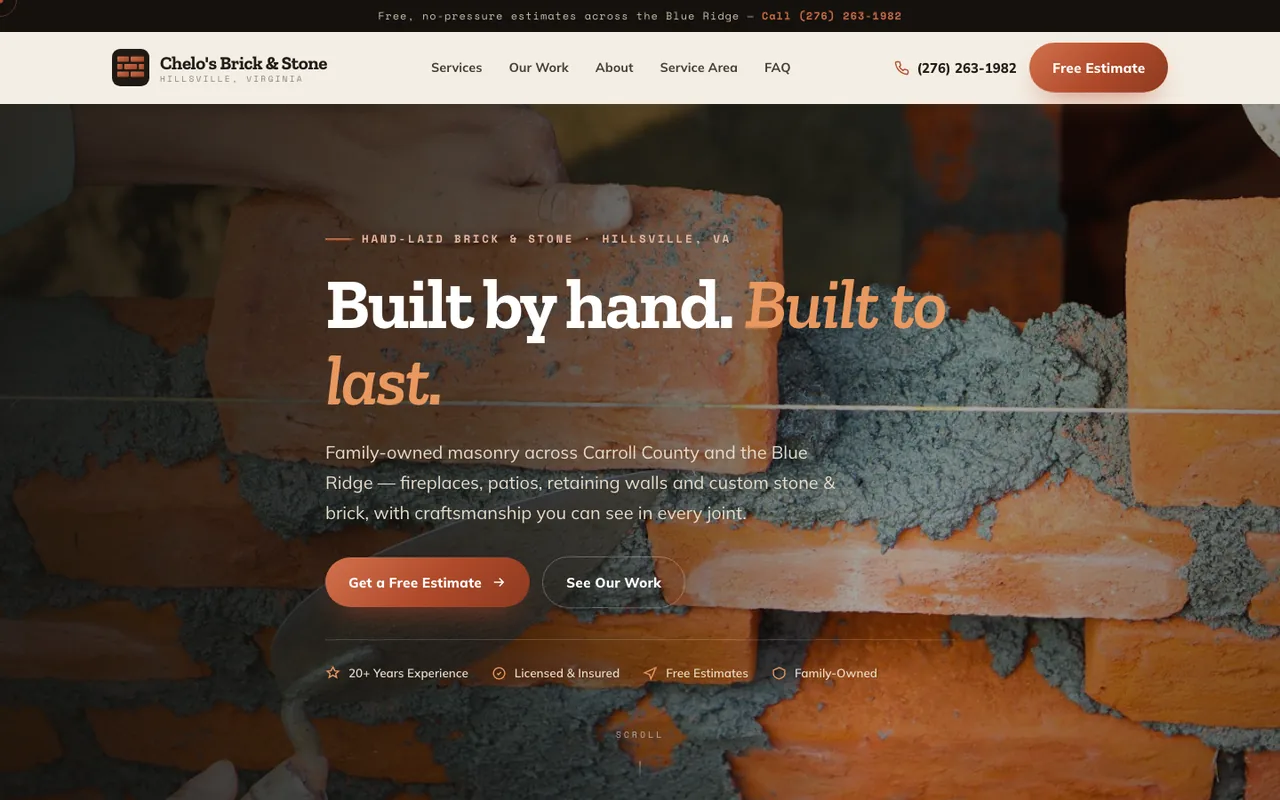 Chelo's Brick & Stone — website design by Kelly WM