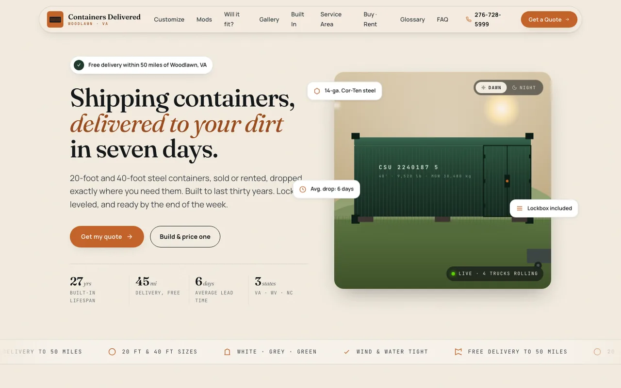 Containers Delivered — website design by Kelly WM