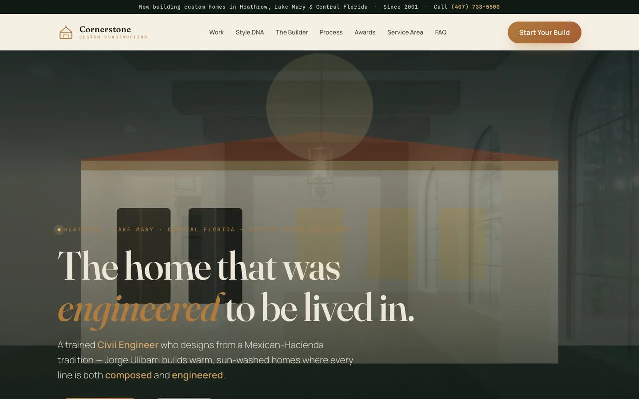 Custom Home Builder in Heathrow & Lake Mary FL — website design by Kelly WM