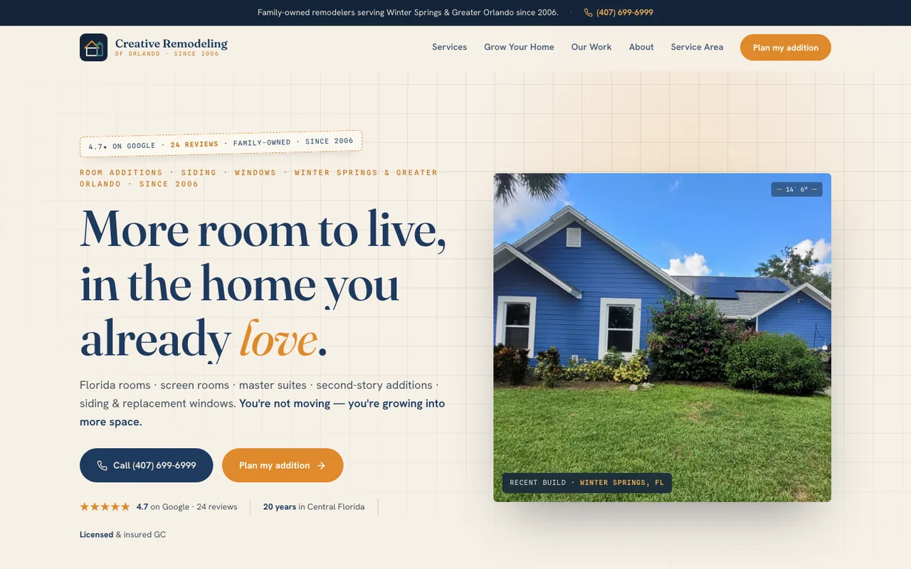 Creative Remodeling of Orlando — website design by Kelly WM