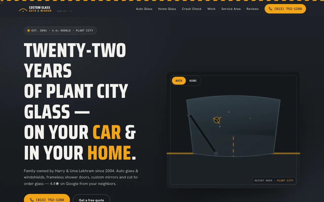 Custom Glass Auto & Mirror — website design by Kelly WM