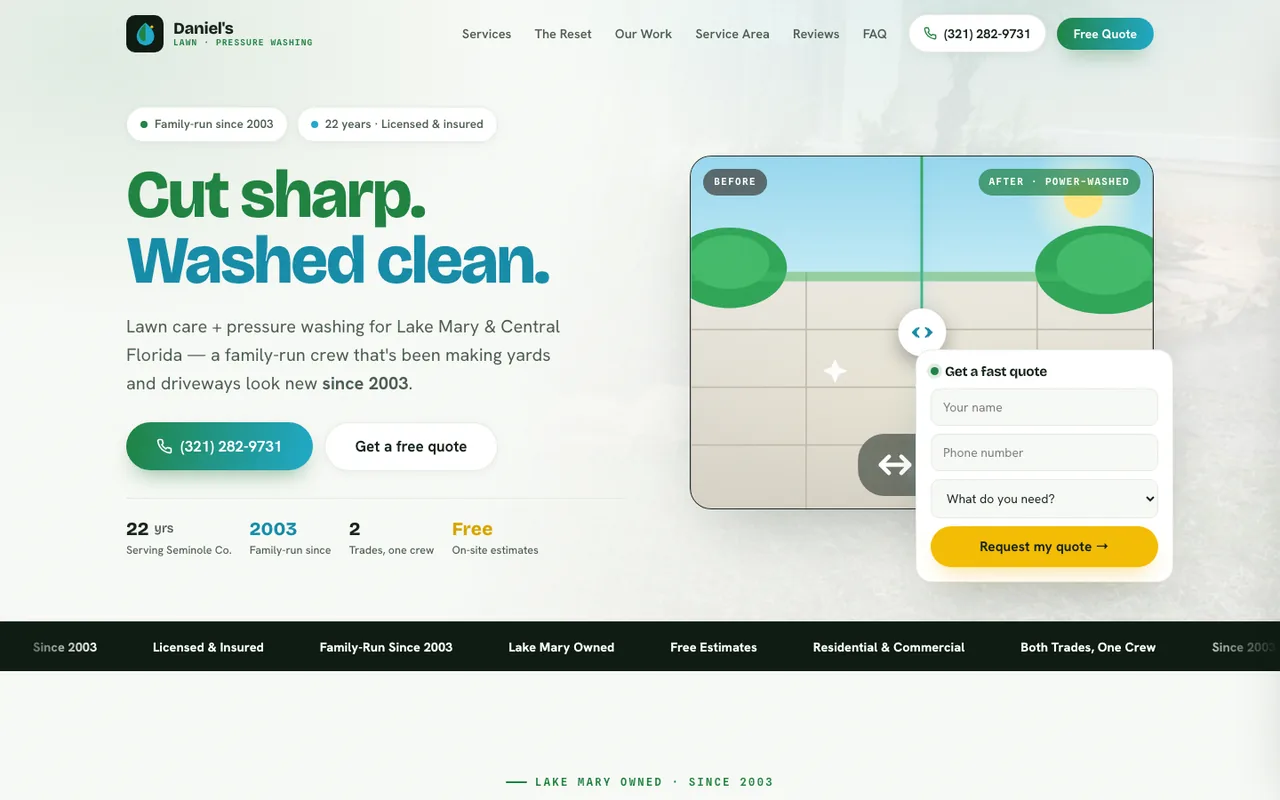 Daniel's Lawn Service & Pressure Washing — website design by Kelly WM