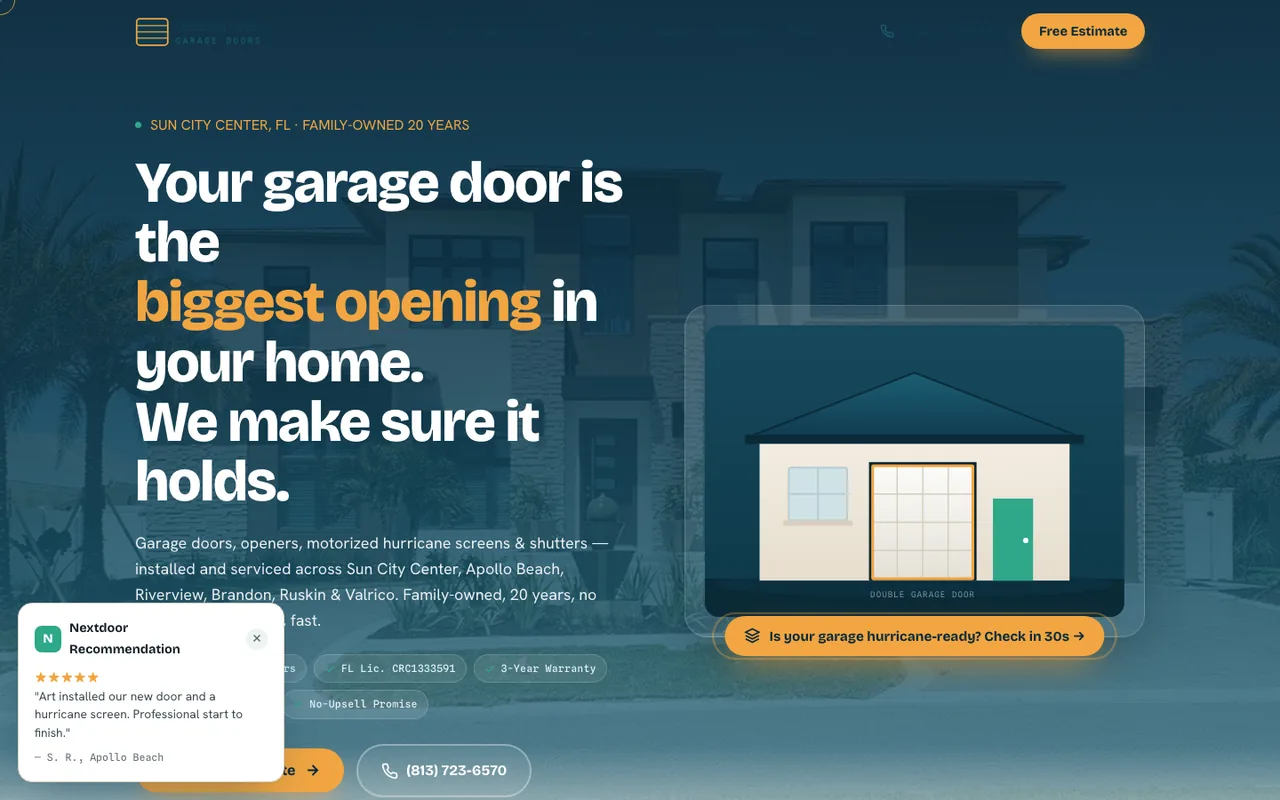 Design One Garage Doors — website design by Kelly WM
