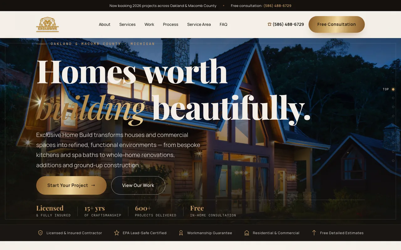 Exclusive Home Build — website design by Kelly WM
