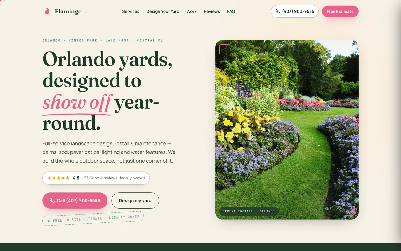 Flamingo Landscapes Corp — website design by Kelly WM
