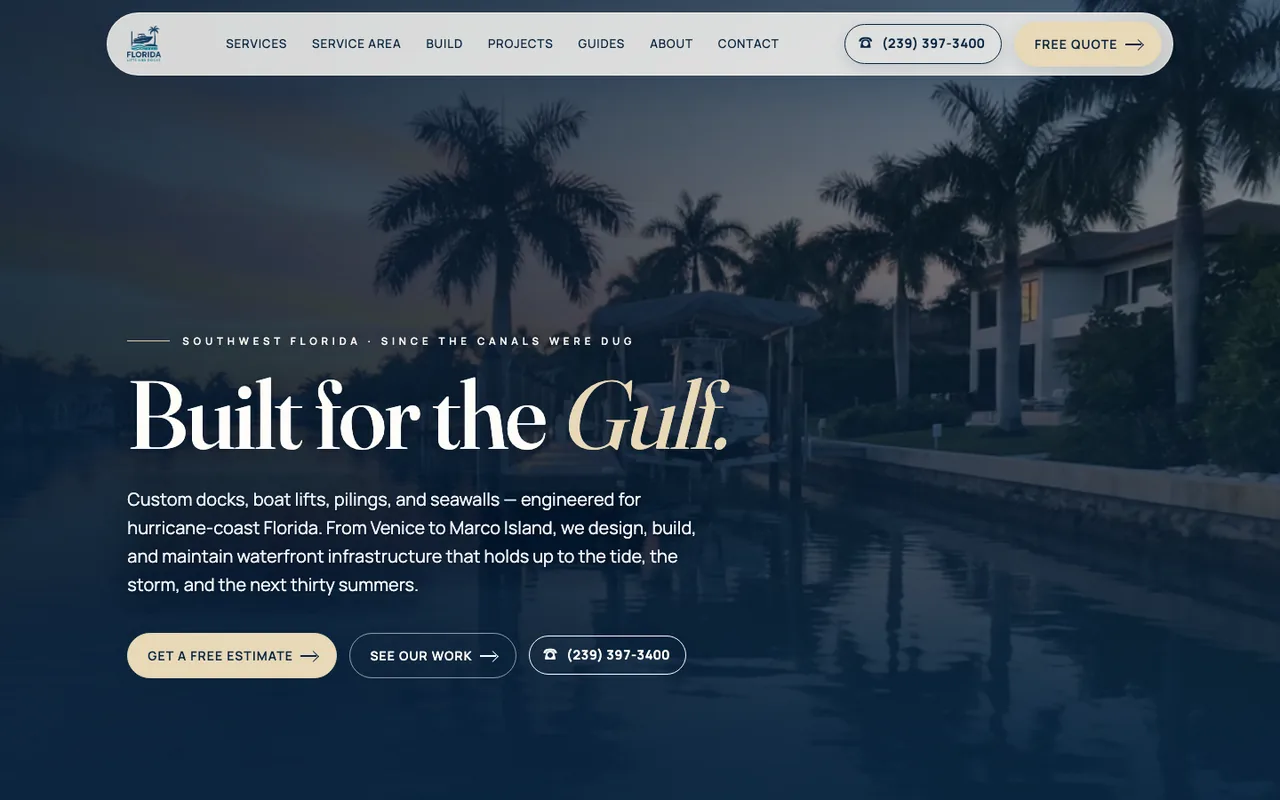 Florida Lifts & Docks — website design by Kelly WM