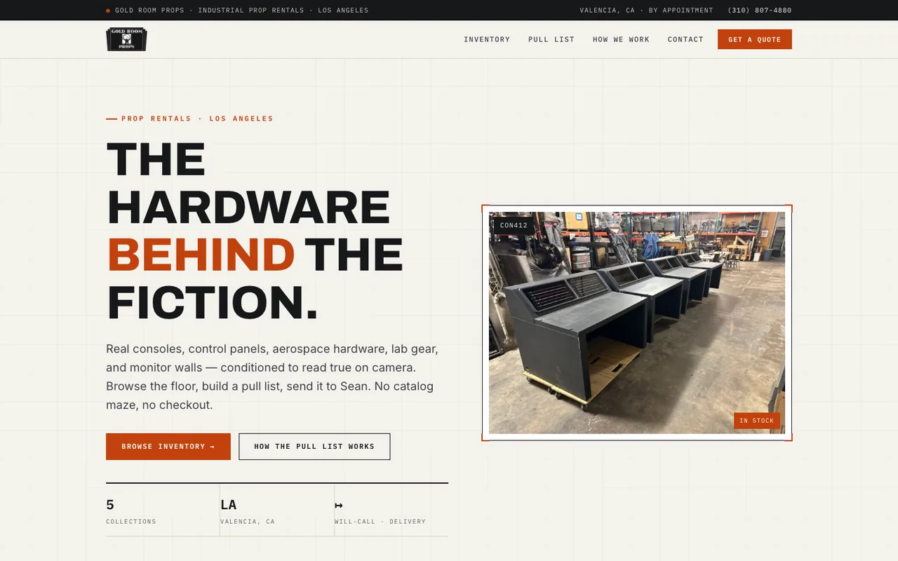 Gold Room Props — website design by Kelly WM