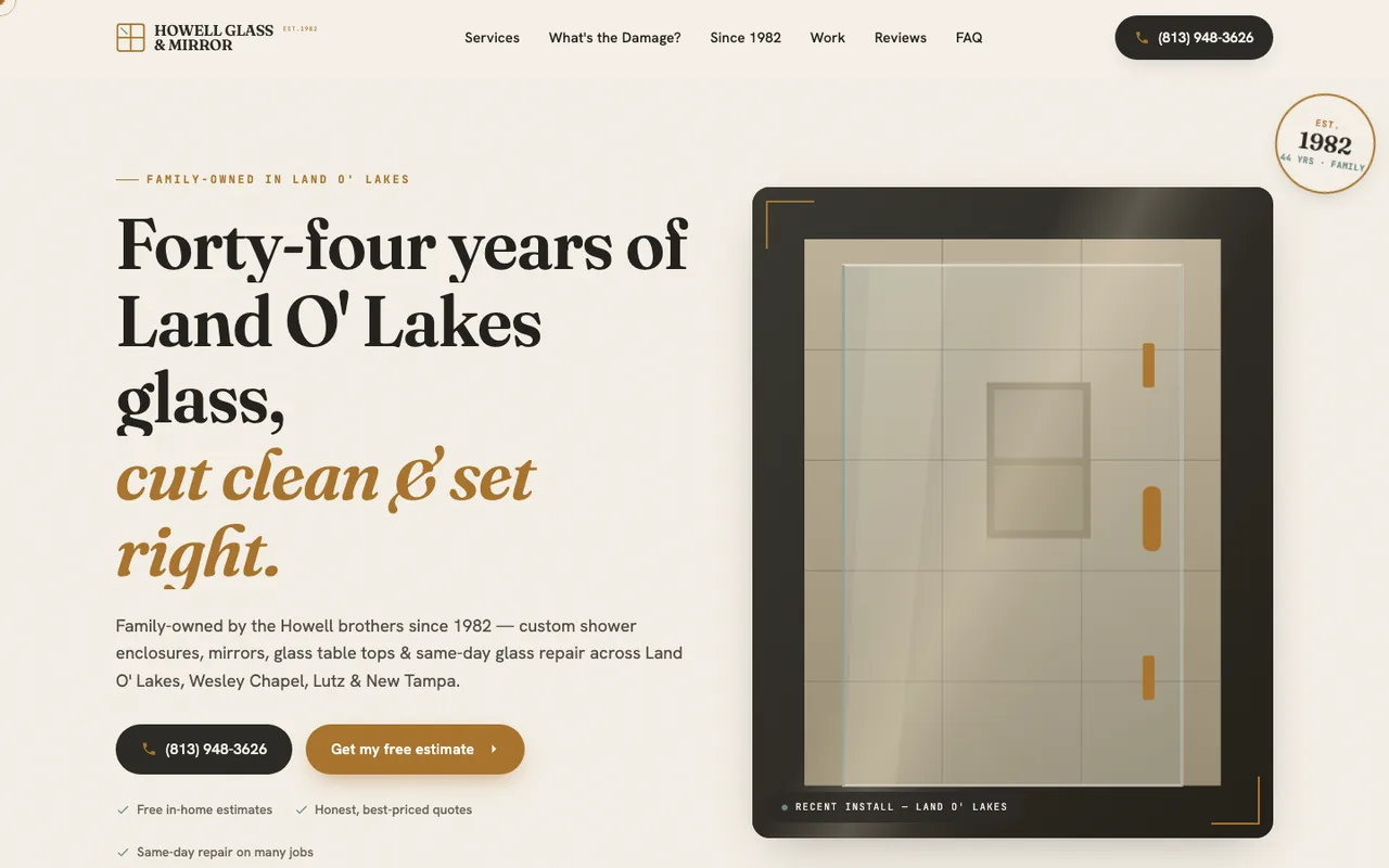 Howell Glass & Mirror — website design by Kelly WM