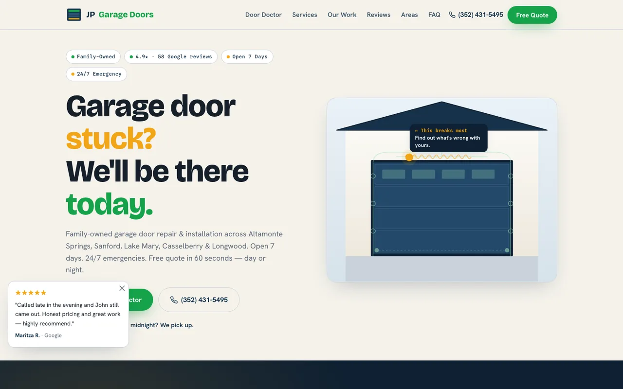JP Garage Doors — website design by Kelly WM