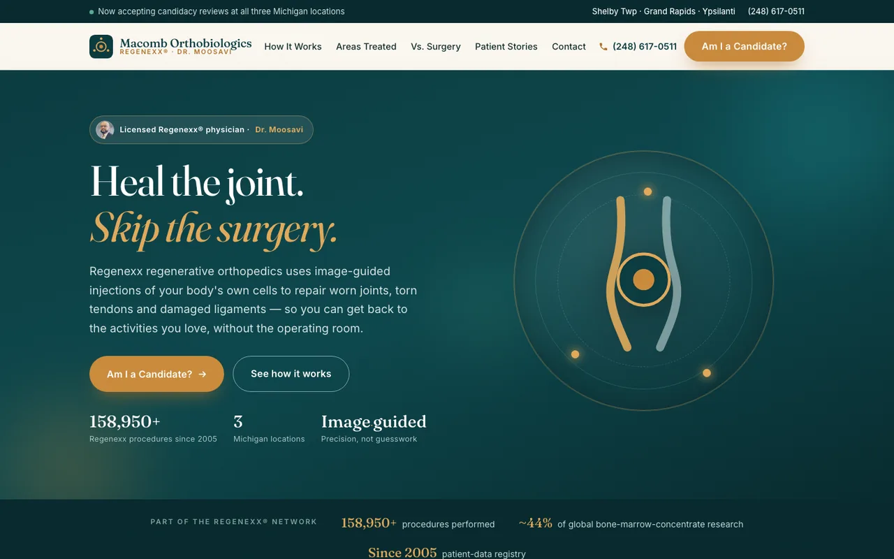 Macomb Orthobiologics — website design by Kelly WM