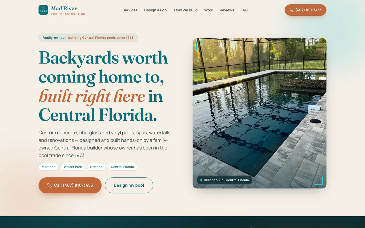 Mad River Pool Construction — website design by Kelly WM