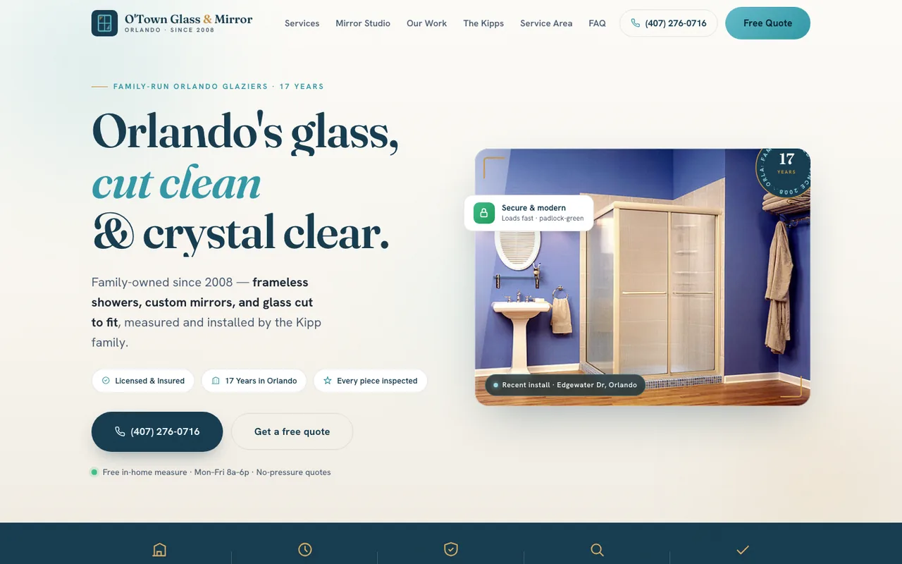 O'Town Glass & Mirror — website design by Kelly WM