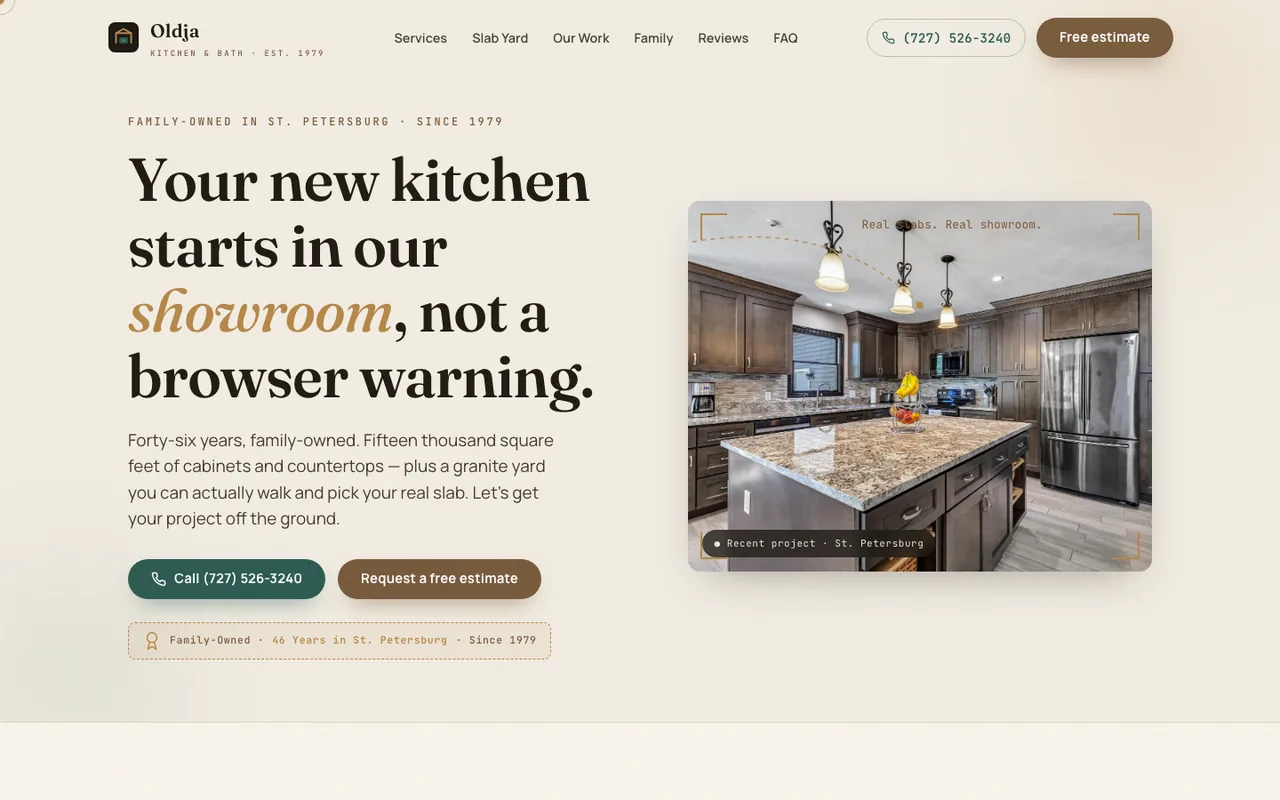 Oldja Kitchen & Bath — website design by Kelly WM
