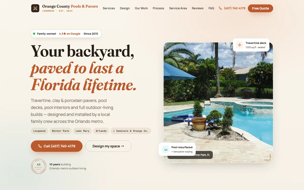 Orange County Pools & Pavers — website design by Kelly WM