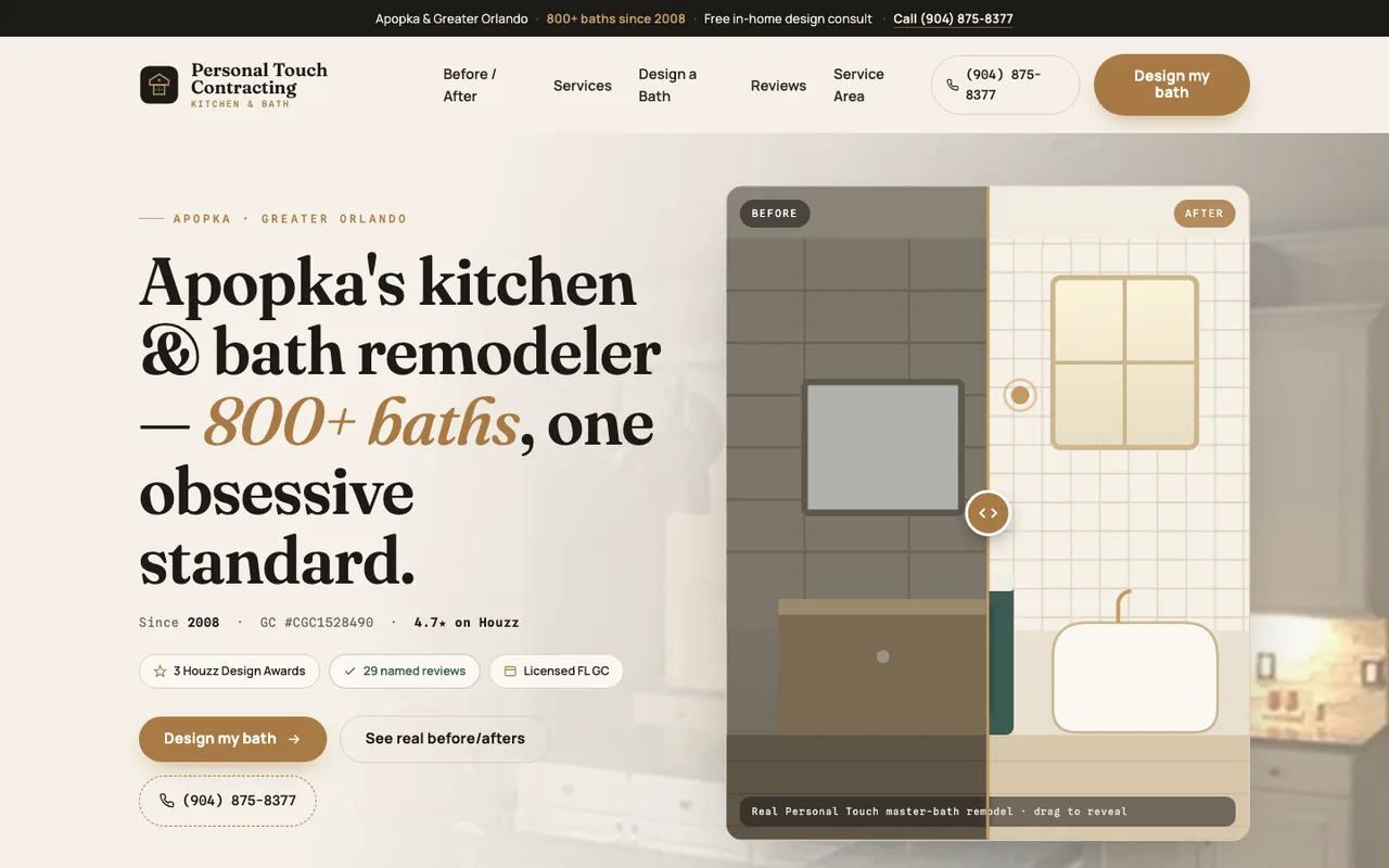 Personal Touch Contracting — website design by Kelly WM