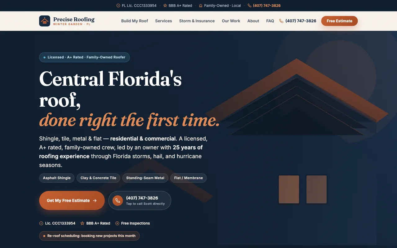 Precise Roofing Services — website design by Kelly WM