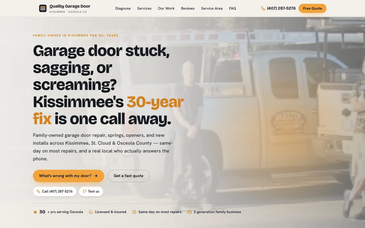 Quality Garage Door Services of Kissimmee — website design by Kelly WM