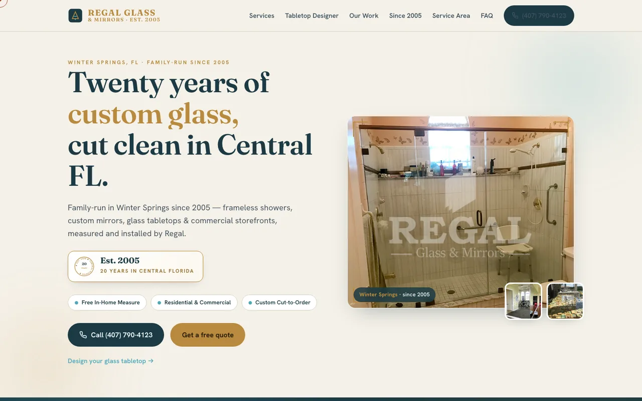 Regal Glass & Mirrors — website design by Kelly WM