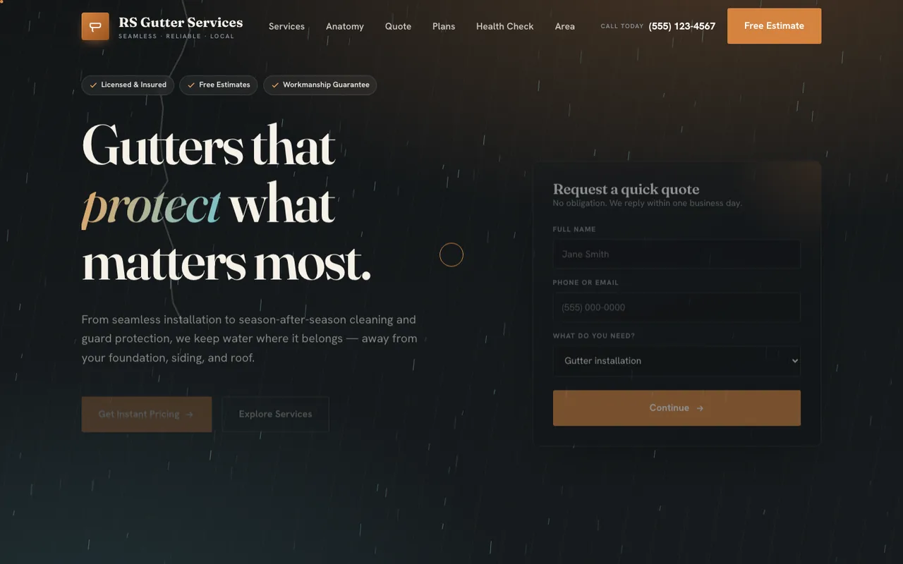 RS Gutter Services — website design by Kelly WM