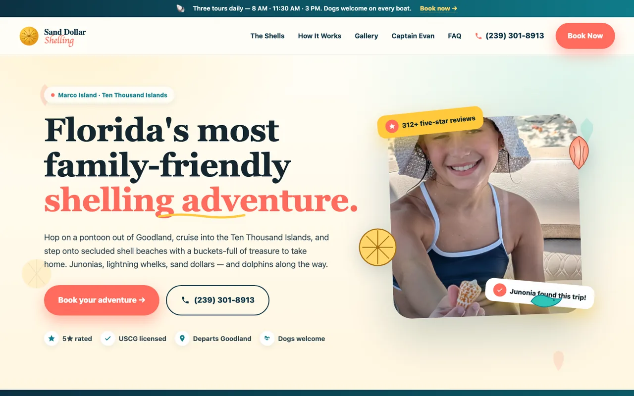 Sand Dollar Shelling — website design by Kelly WM