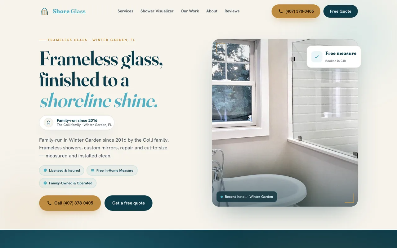 Shore Glass, LLC — website design by Kelly WM