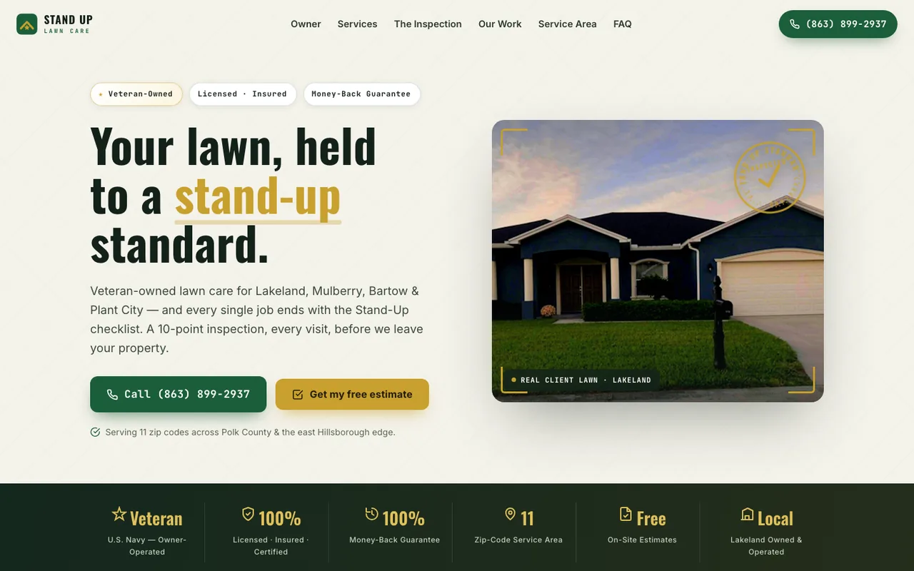 Stand Up Lawn Care — website design by Kelly WM