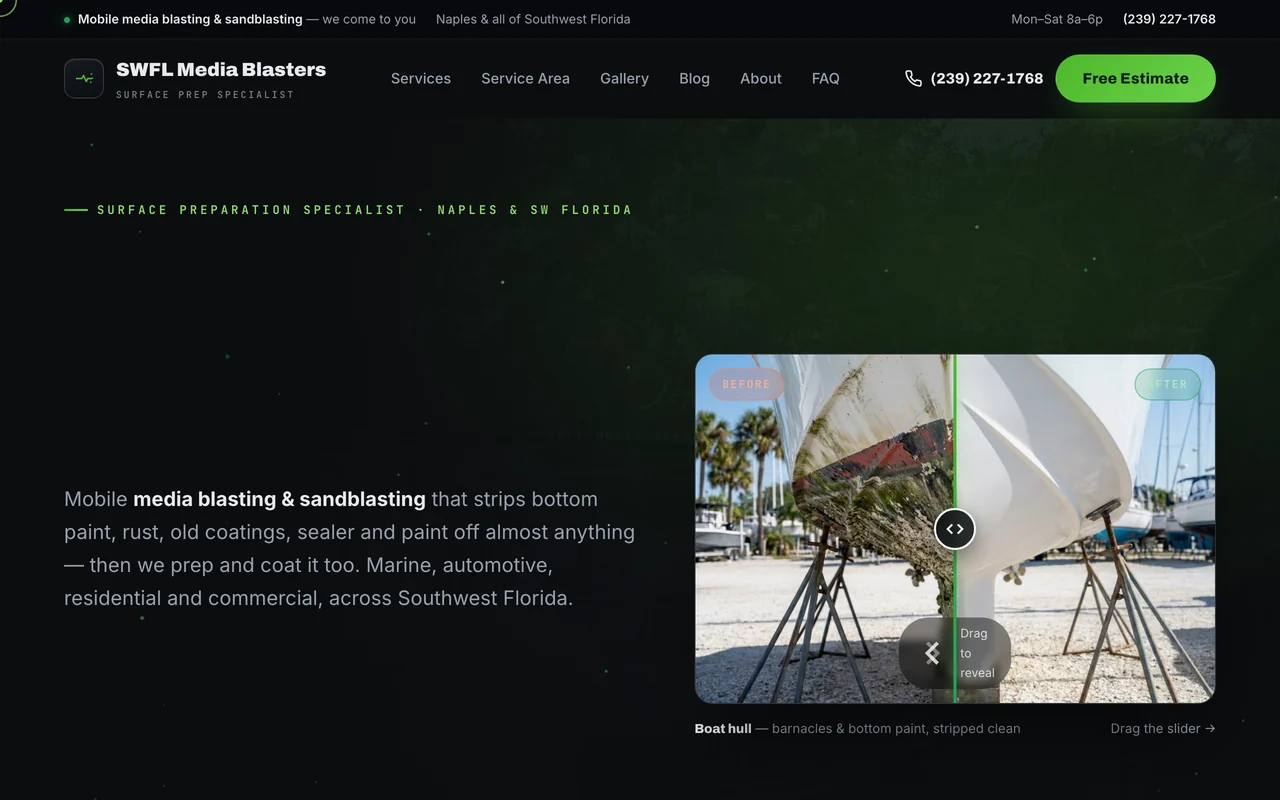 SWFL Media Blasters — website design by Kelly WM