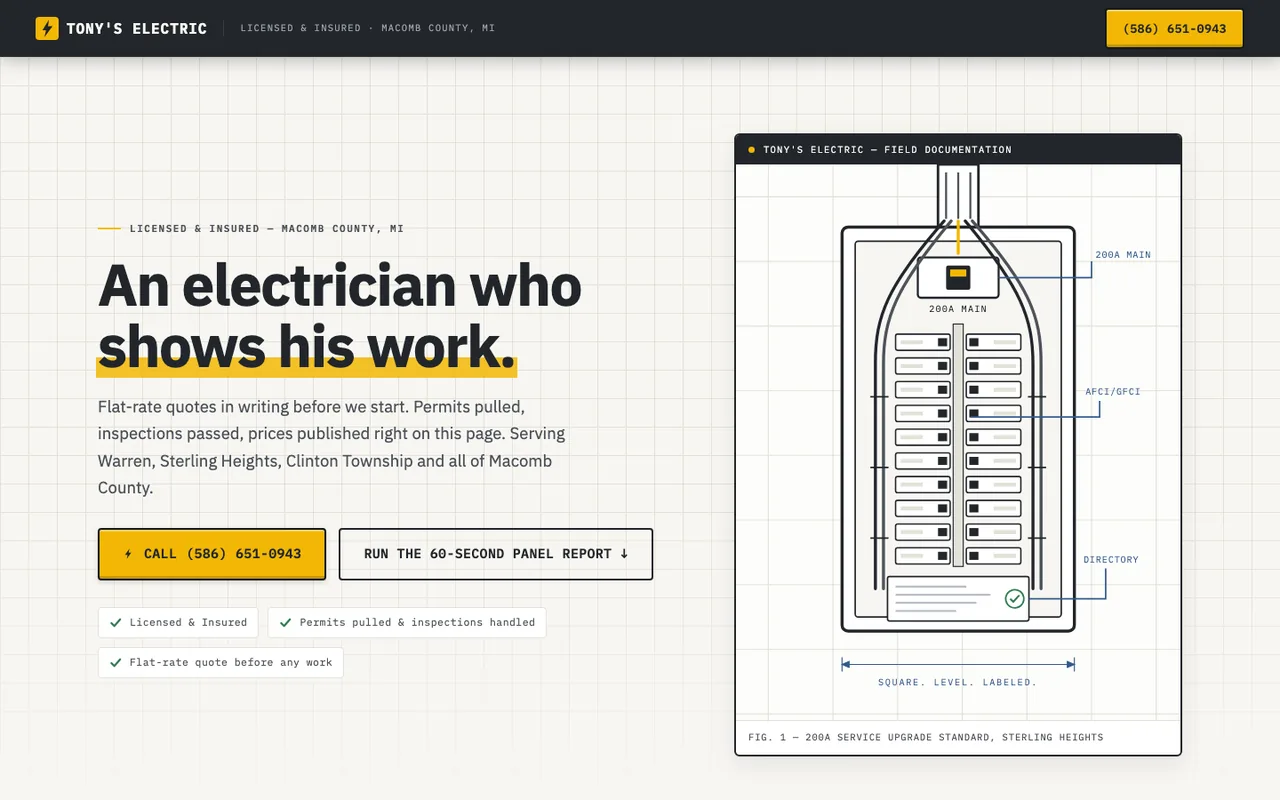 Tony's Electric — website design by Kelly WM
