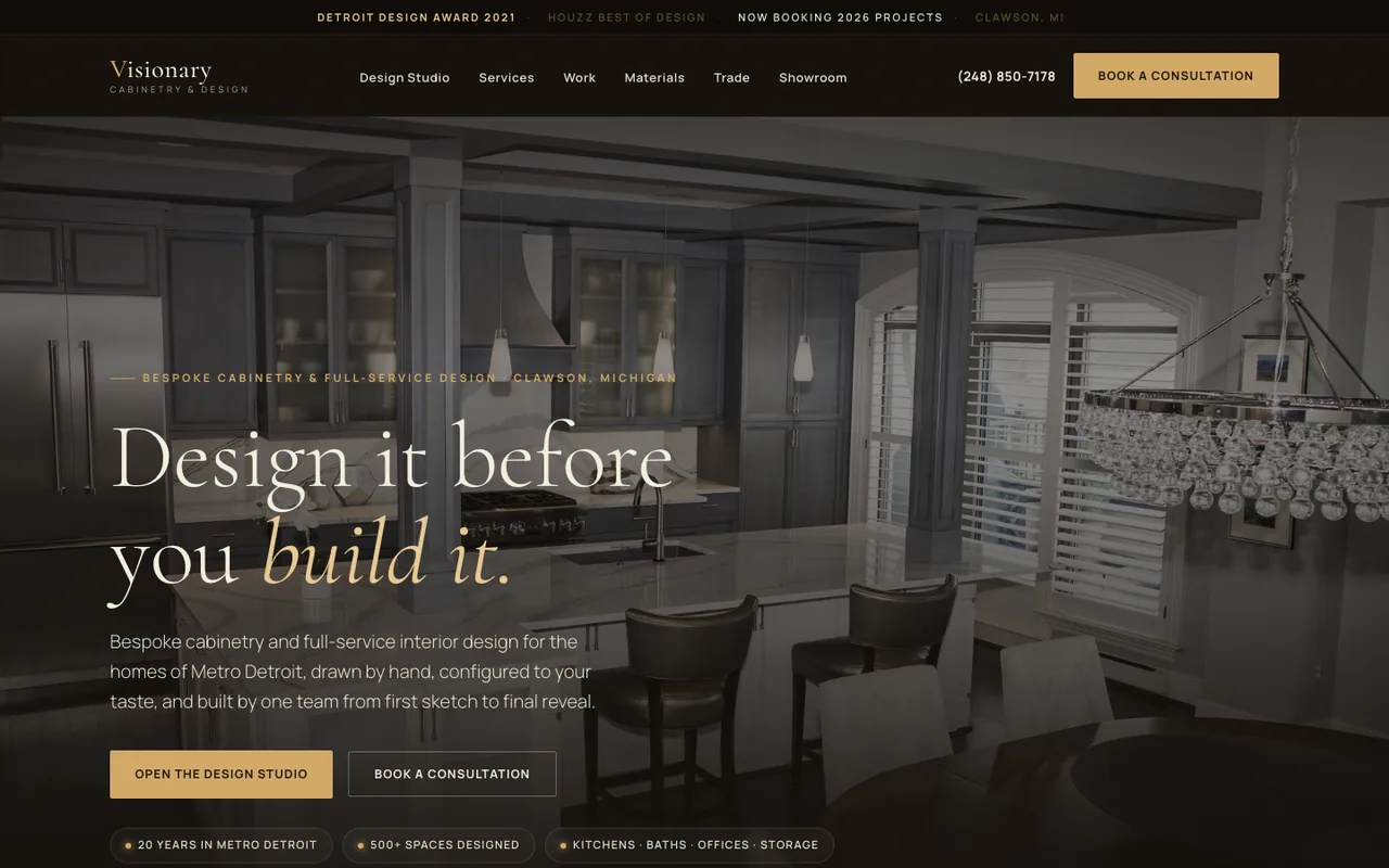 Visionary Cabinetry & Design — website design by Kelly WM