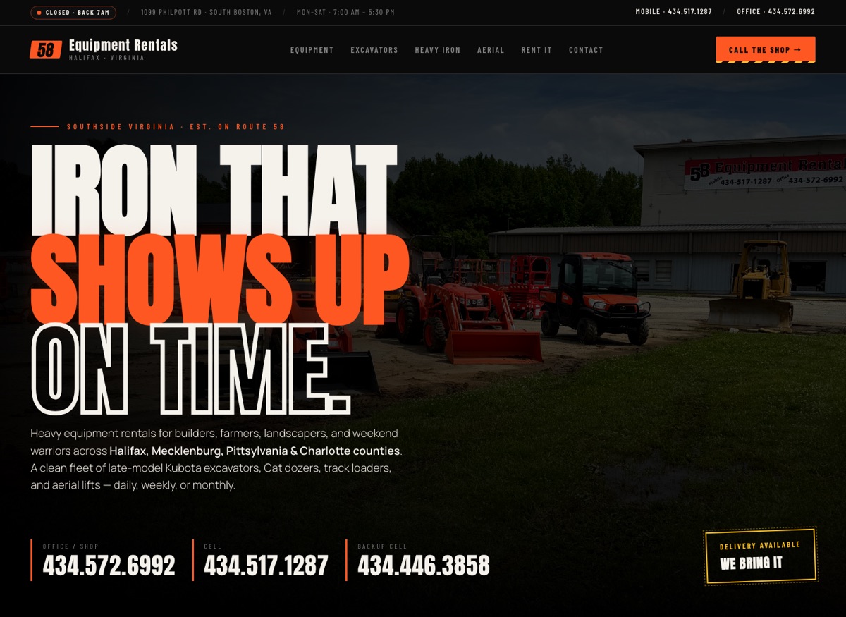 58 Equipment Rentals website project preview